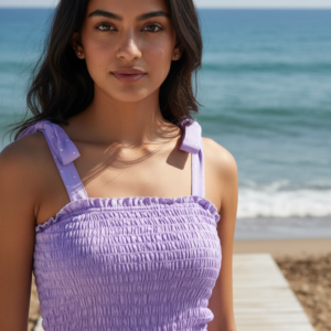 The Lavender Smocked Tie-Shoulder Top