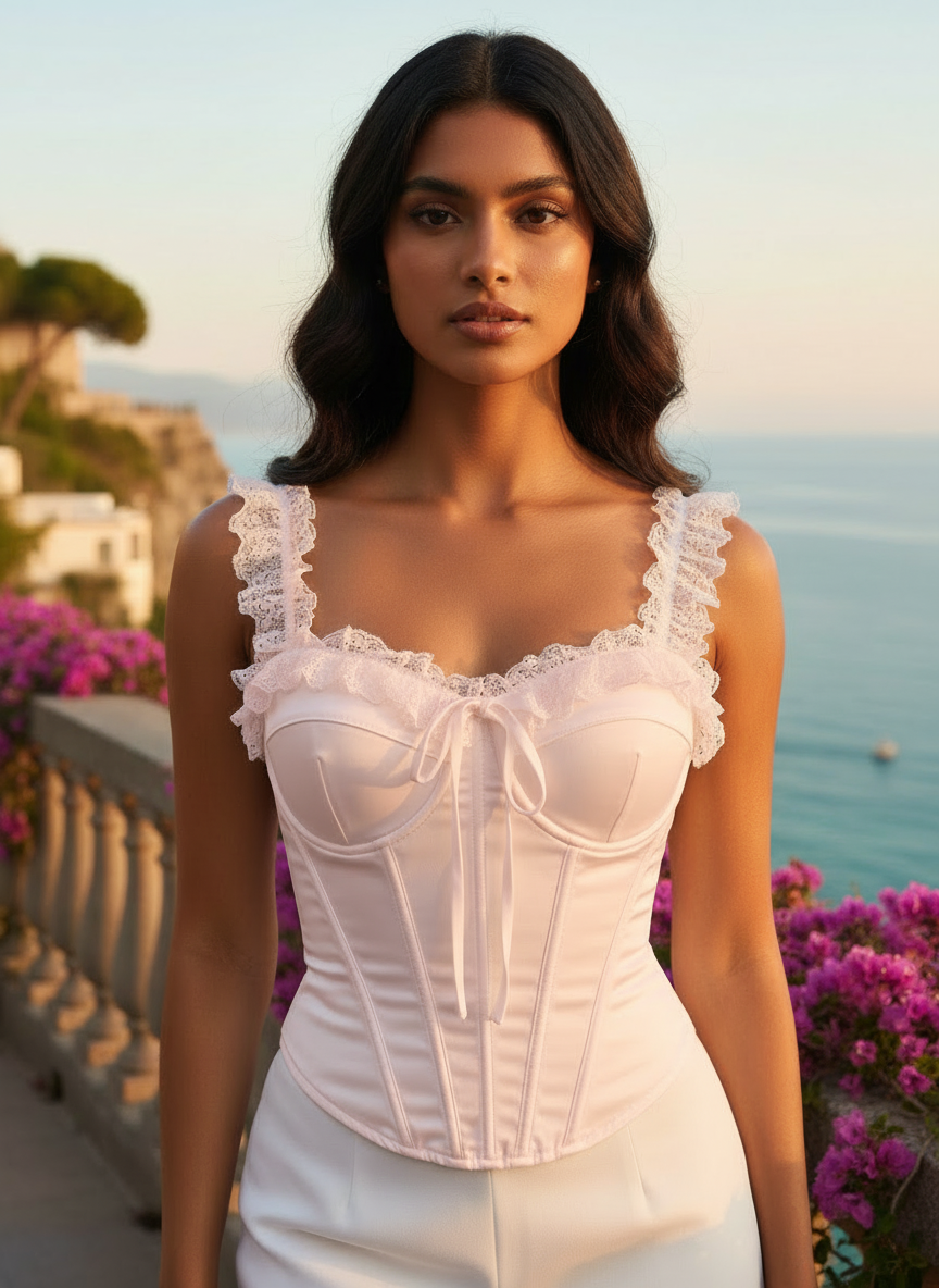 riviera lace trim corset bustier – romantic structured top