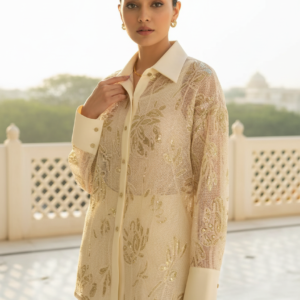 gilded aura sequin mesh shirt luxury embroidered sheer button down