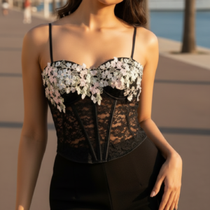 romantic floral lace corset bodice with spaghetti straps