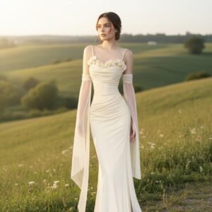 effortless elegance: red detachable sleeve mermaid gown