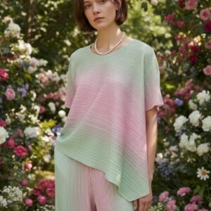 pastel pleated asymmetric co ord set – chic gradient two piece