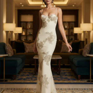 floral appliqué sweetheart mermaid gown with corset bodice