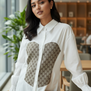 monogram motif corset style tailored office shirt