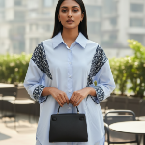 elite monogram accent tailored tunic blouse