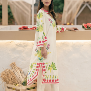 ivory berry and botanical print co ord set with flared sleeve tunic