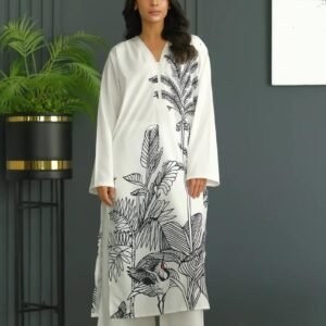 crane & palm illustration longline co ord