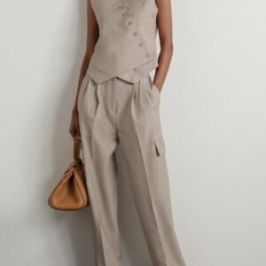 asymmetrical linen waistcoat and wide leg cargo trousers co ord set